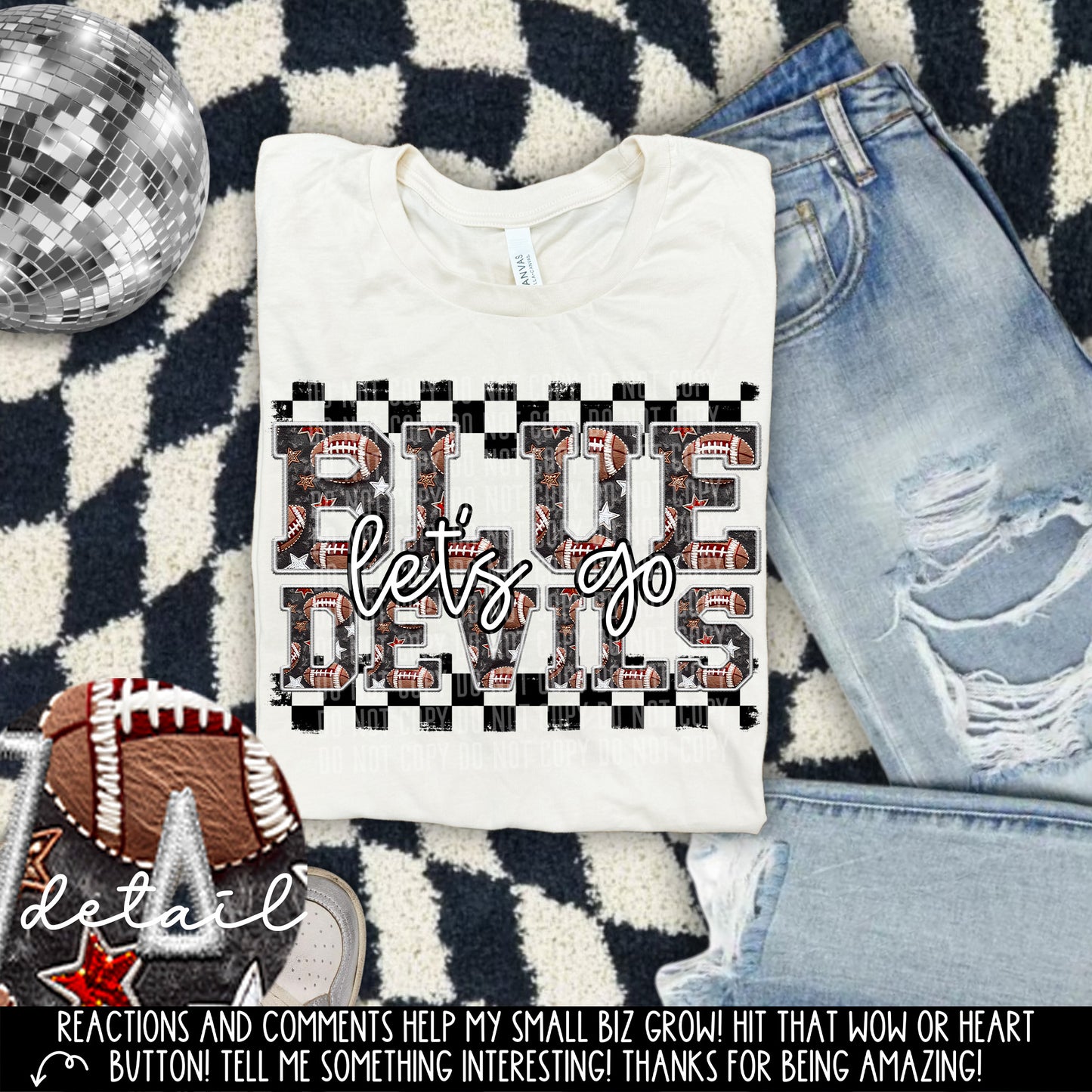 Let’s Go Football Faux Embroidery Checkered Mascots Dropdown With Custom Digital Download 300 DPI PNG