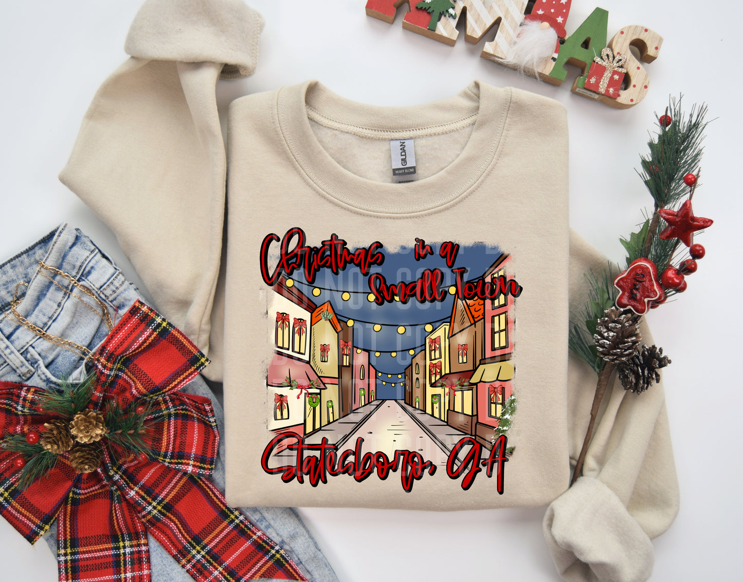 PICK A TOWN or CUSTOM- CHRISTMAS IN A SMALL TOWN-Digital download 300DPI PNG FILE