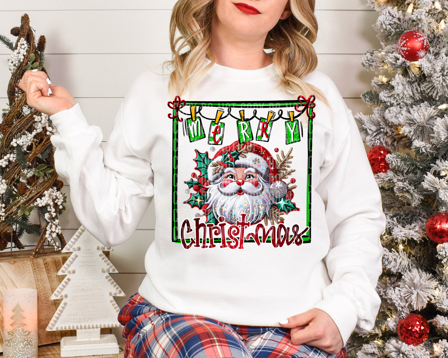 Merry Christmas Santa Faux Embroidery Digital download 300DPI PNG FILE