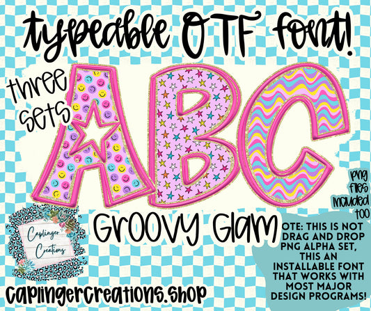Groovy Glam - TYPEABLE OTF FONT + PNGS - Digital download