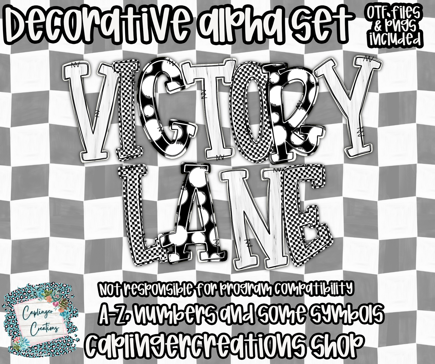 Victory Lane BUNDLE (53 alphas) - TYPEABLE OTF FONT + PNGS - Digital download