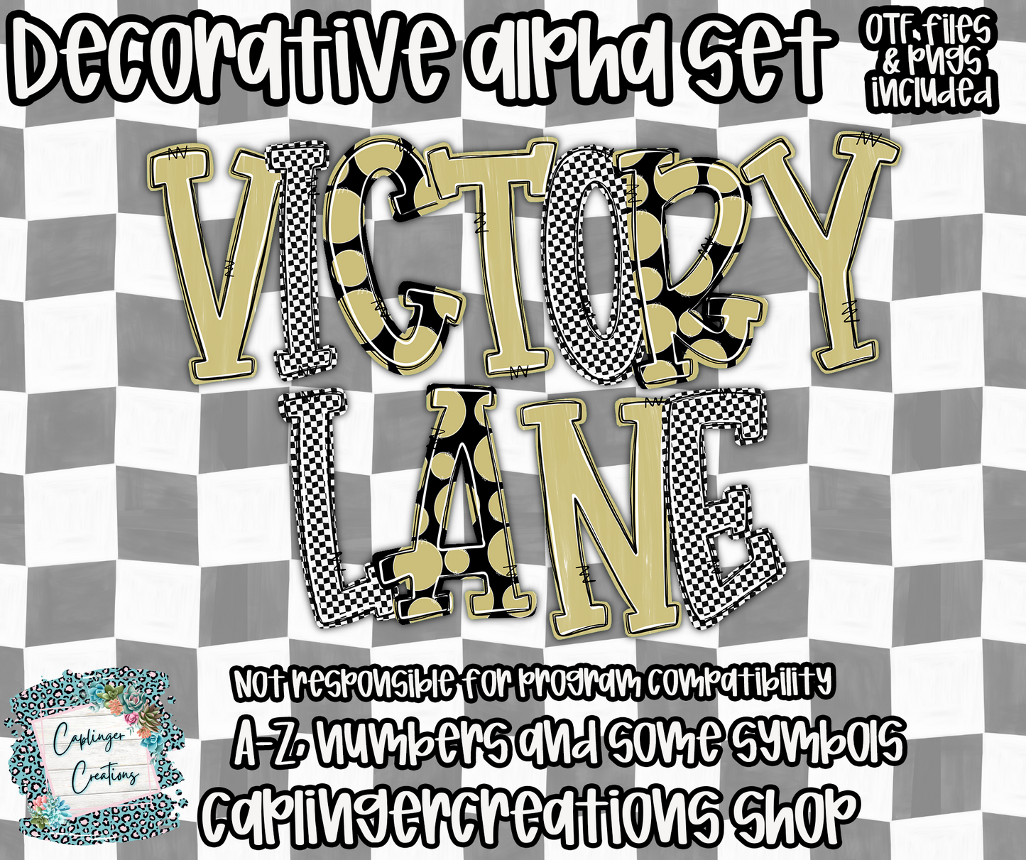 Victory Lane BUNDLE (53 alphas) - TYPEABLE OTF FONT + PNGS - Digital download