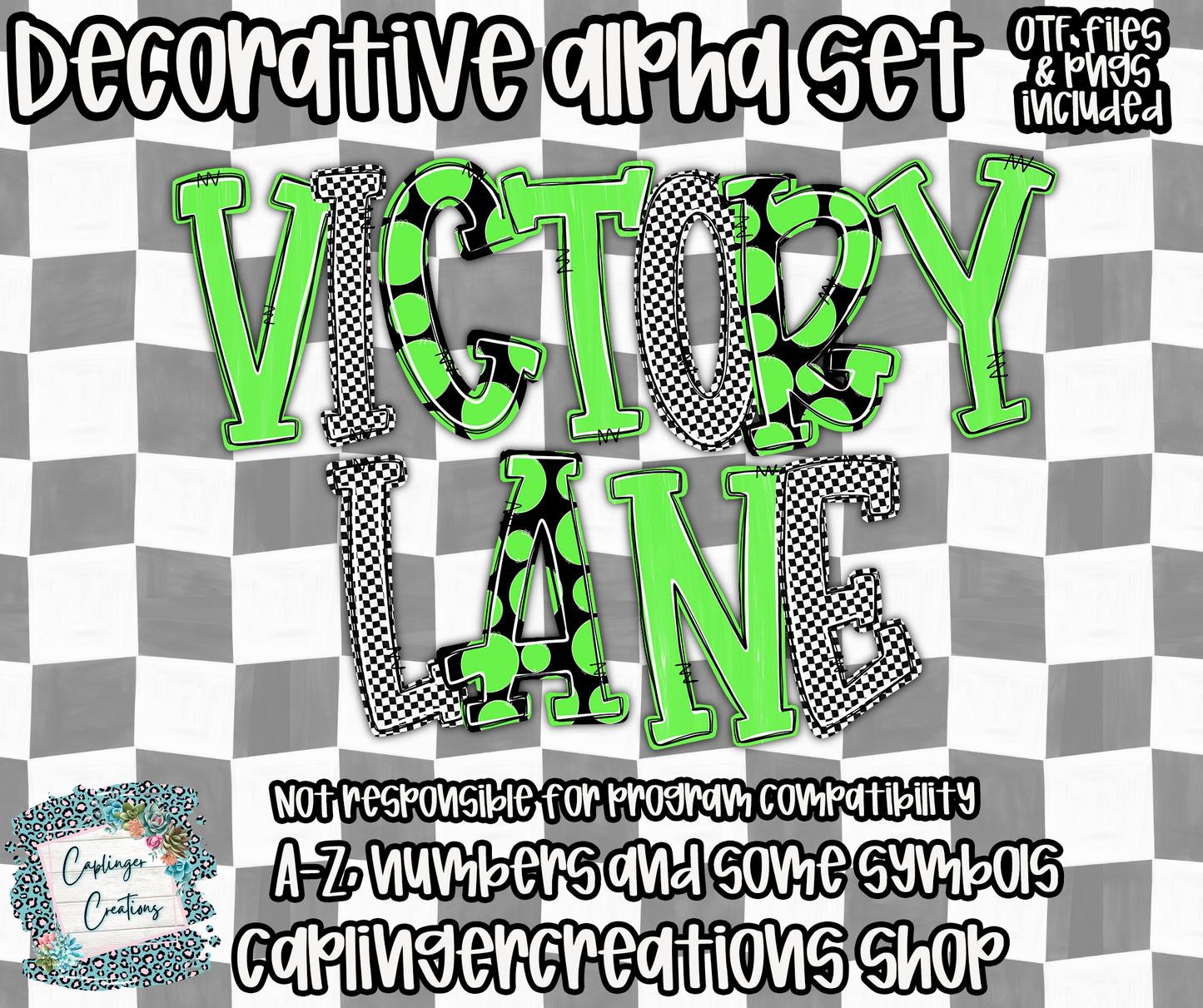 Victory Lane BUNDLE (53 alphas) - TYPEABLE OTF FONT + PNGS - Digital download