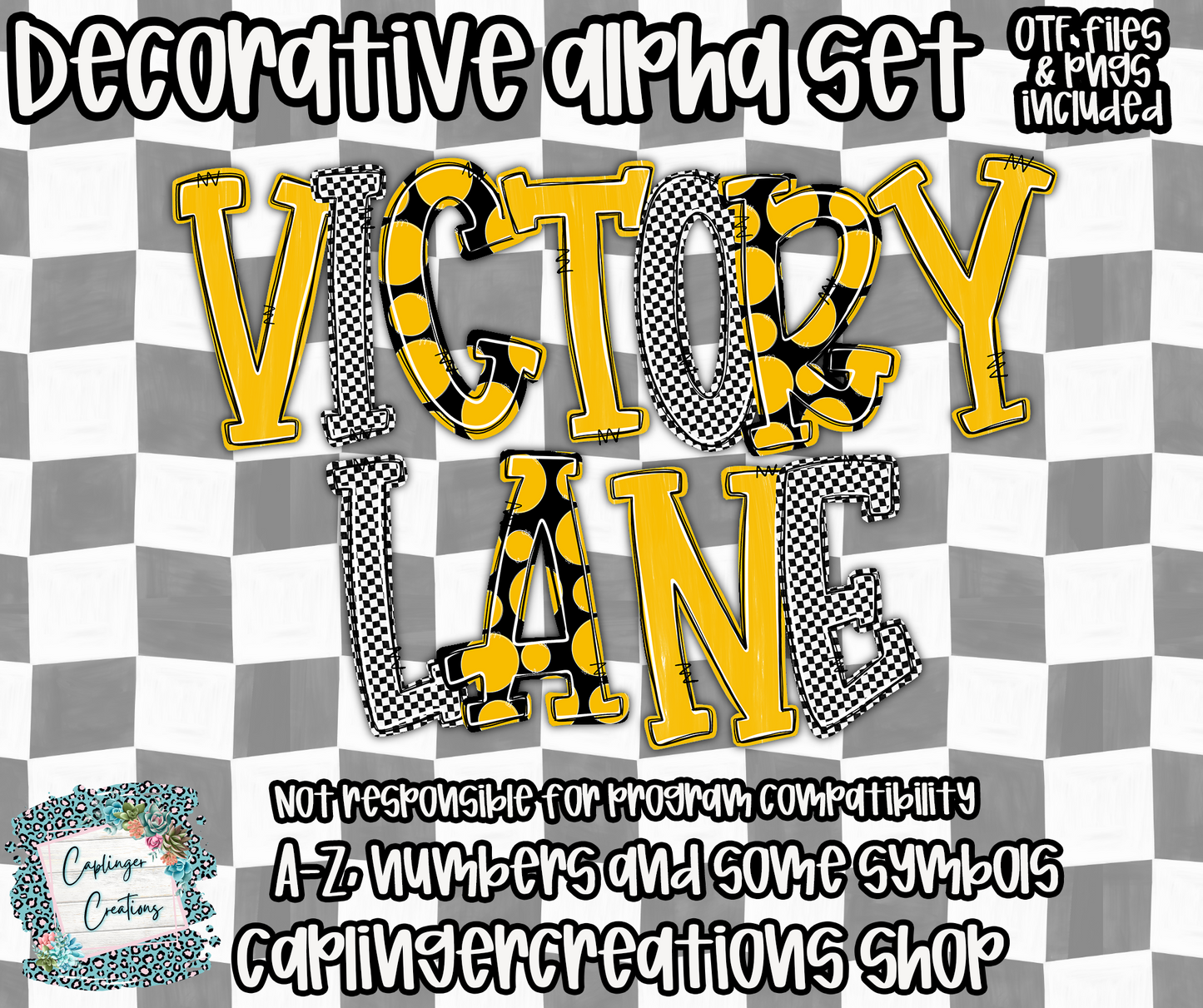 Victory Lane BUNDLE (53 alphas) - TYPEABLE OTF FONT + PNGS - Digital download