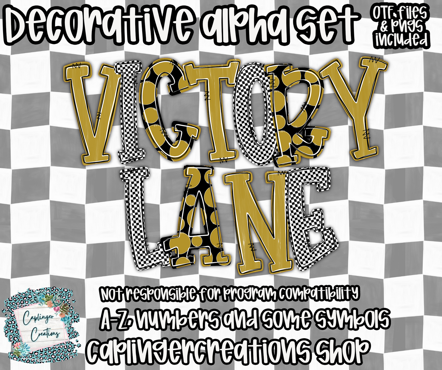 Victory Lane BUNDLE (53 alphas) - TYPEABLE OTF FONT + PNGS - Digital download