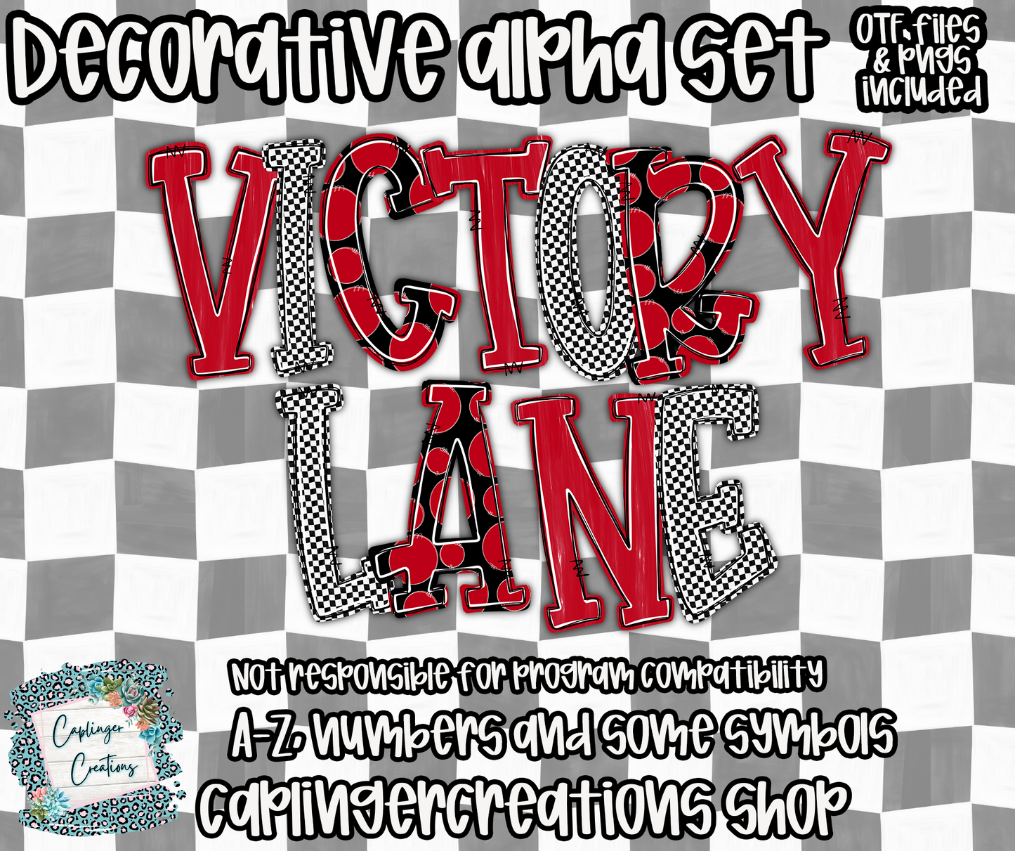 Victory Lane BUNDLE (53 alphas) - TYPEABLE OTF FONT + PNGS - Digital download