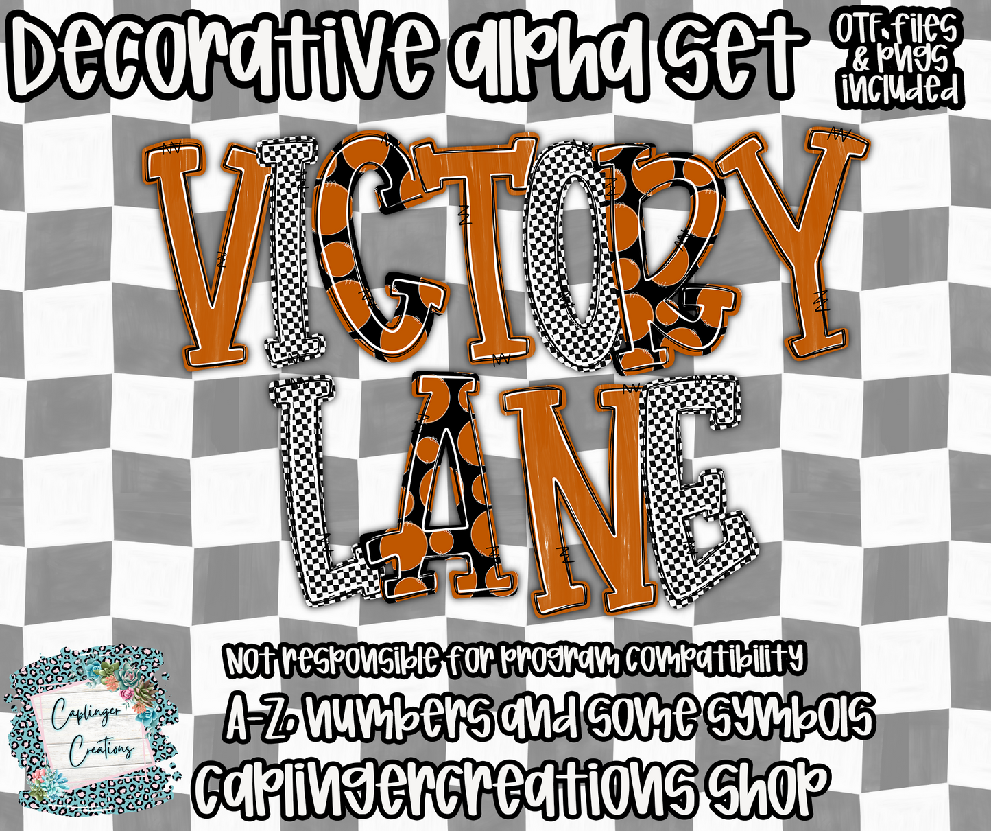 Victory Lane BUNDLE (53 alphas) - TYPEABLE OTF FONT + PNGS - Digital download
