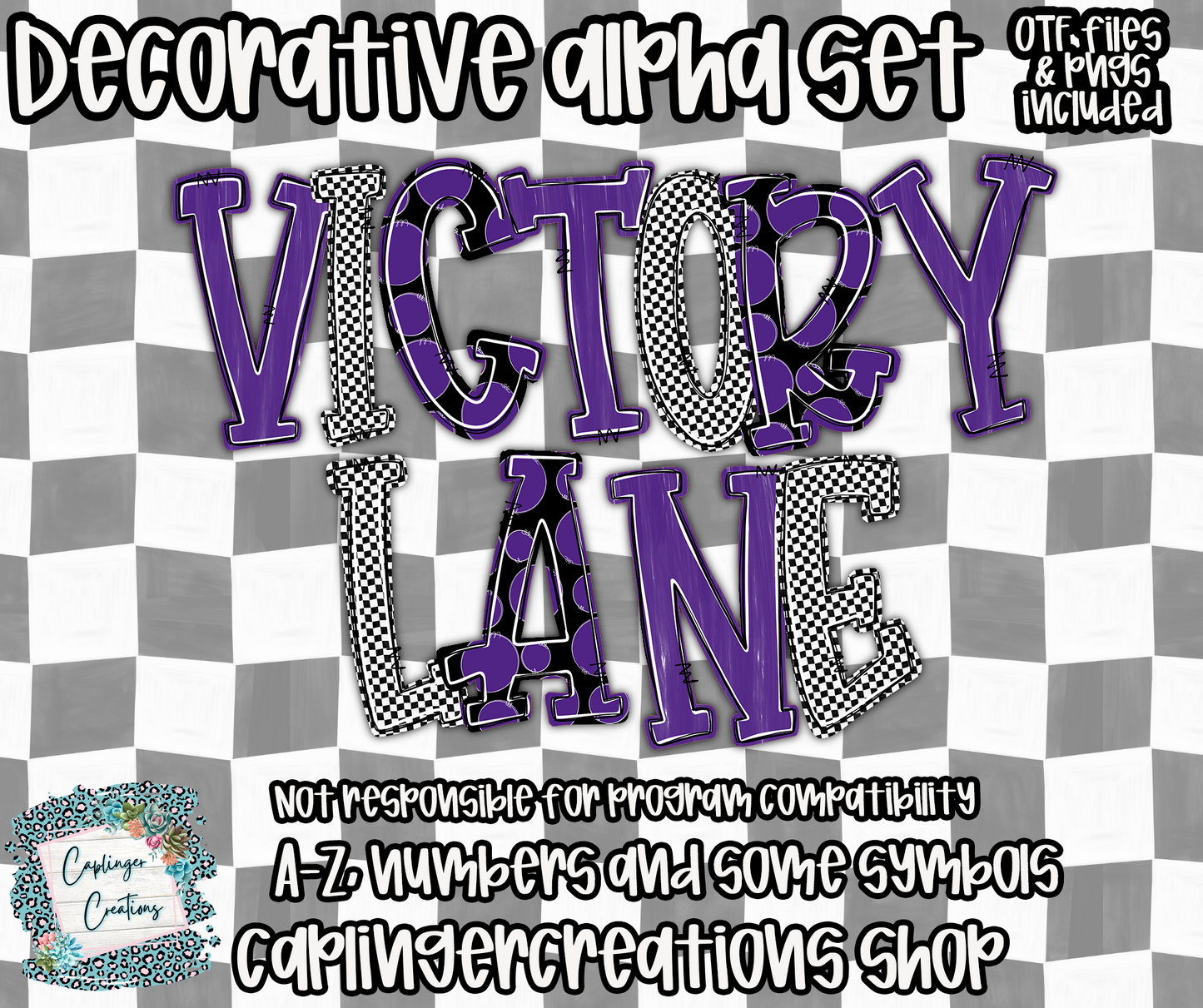 Victory Lane BUNDLE (53 alphas) - TYPEABLE OTF FONT + PNGS - Digital download