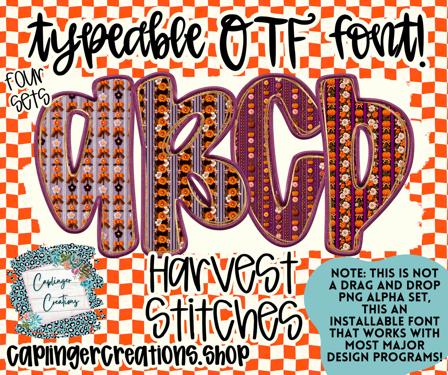 Harvest Stitches - TYPEABLE OTF FONT + PNGS - Digital download