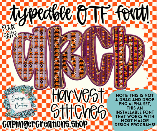 Harvest Stitches - TYPEABLE OTF FONT + PNGS - Digital download