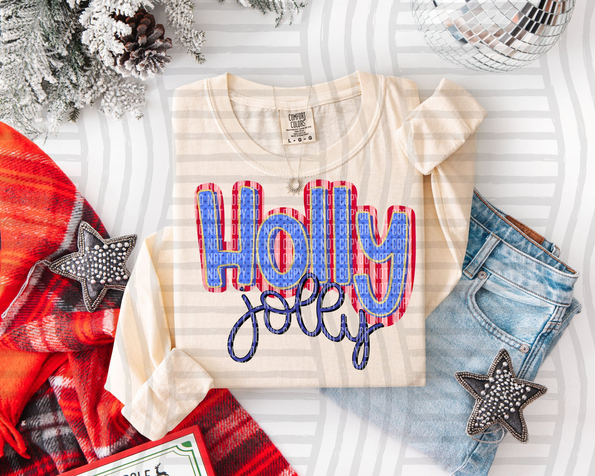 Holly Jolly (Blue Stars) - 300 DPI digital download