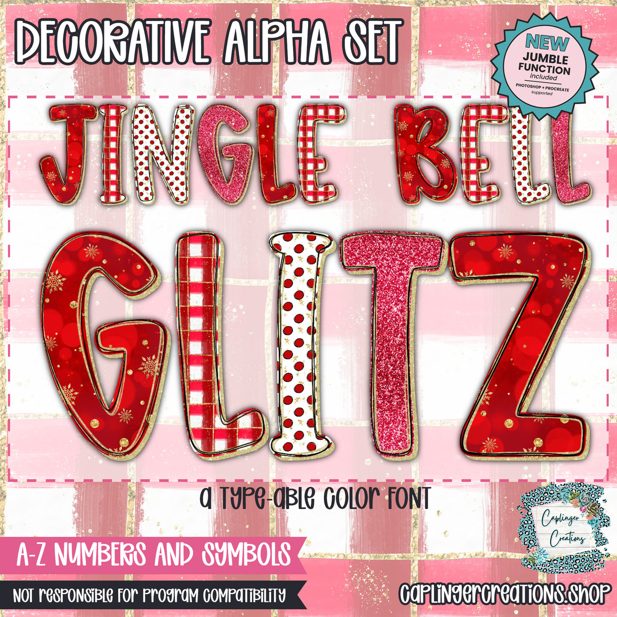 JINGLE BELL GLITZ - TYPEABLE OTF FONT + PNGS - Digital download