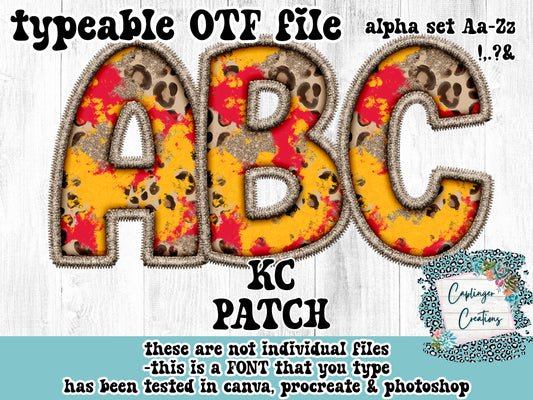 KC Patch ALPHA FONT Aa-Zz &,.!? - FAUX EMBROIDERY  - TYPEABLE OTF FONT - Digital download
