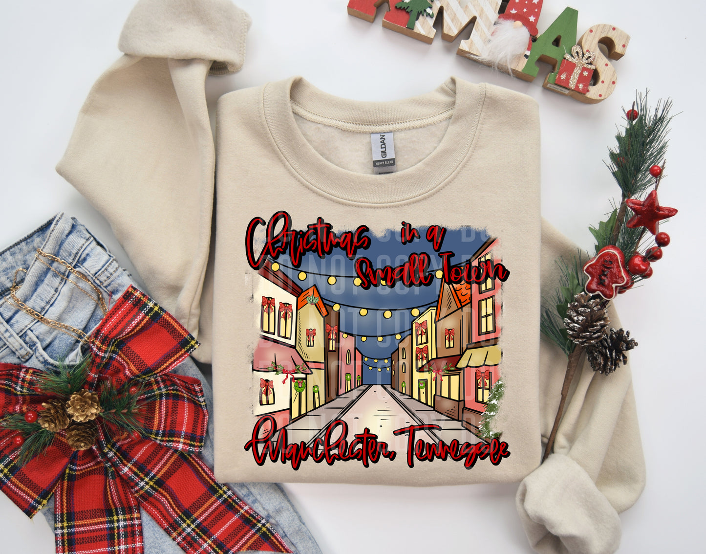 PICK A TOWN or CUSTOM- CHRISTMAS IN A SMALL TOWN-Digital download 300DPI PNG FILE