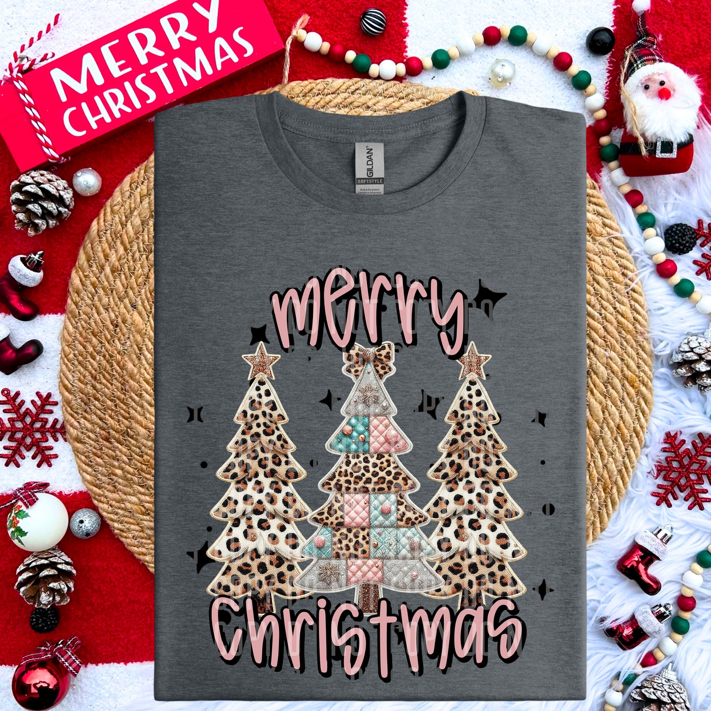 Christmas Trees Faux Embroidery Digital download 300DPI PNG FILE