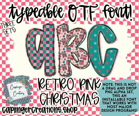 RETRO PINK CHRISTMAS - TYPEABLE OTF FONT + PNGS - Digital download