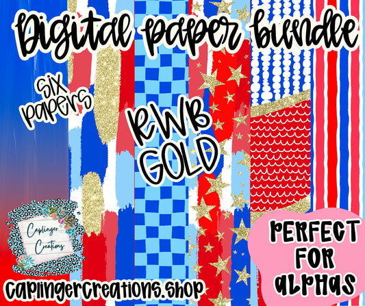 Digital Paper bundle RWB GOLD EDITION - Digital download 300DPI PNG FILE