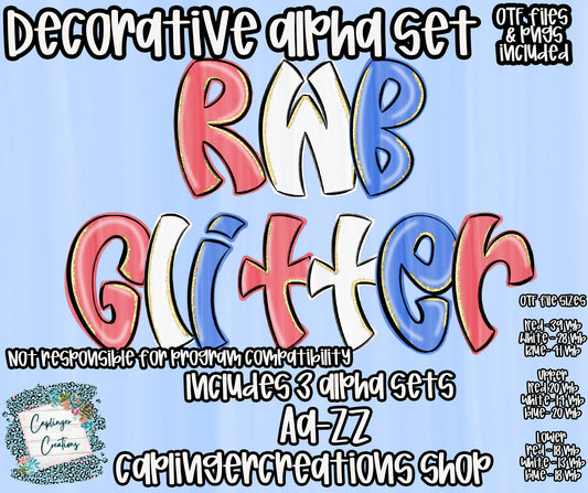 RWB GLITTER- TYPEABLE OTF FONT + PNGS- commercial use included - Digital download