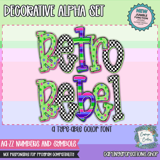 Retro Rebel - JUMBLE ALPHA - 3 patterns - TYPEABLE OTF FONT + PNGS - Digital download
