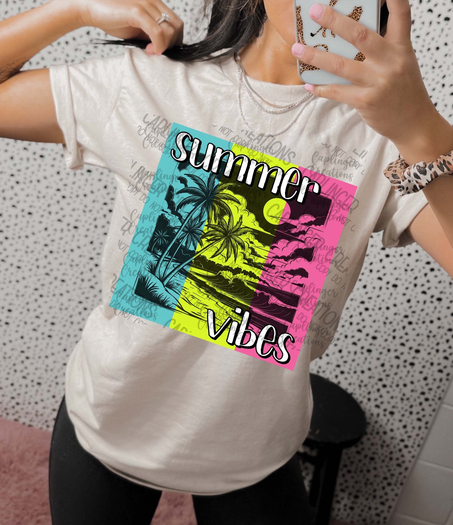 Summer vibes- Digital download 300DPI PNG FILE (2 files included for black shirts and colored)