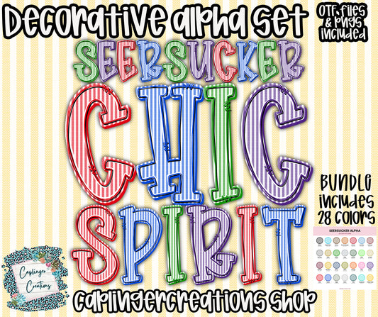SEERSUCKER ALPHA SPIRIT - PICK YOUR COLOR - ALPHA SET A-Z, 0-9 & symbols - Digital download 300DPI PNG FILES