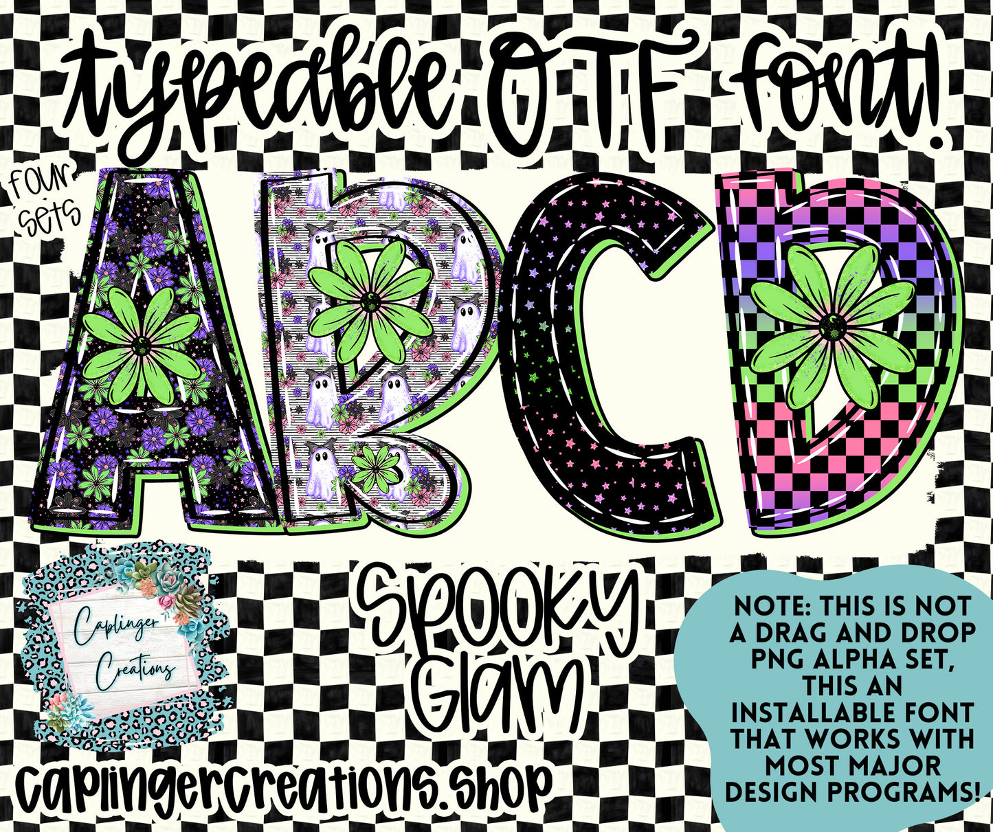 SPOOKY GLAM  - TYPEABLE OTF FONT + PNGS - Digital download