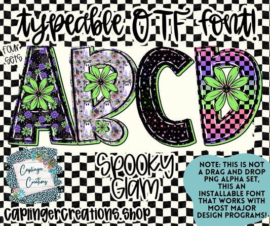 SPOOKY GLAM  - TYPEABLE OTF FONT + PNGS - Digital download