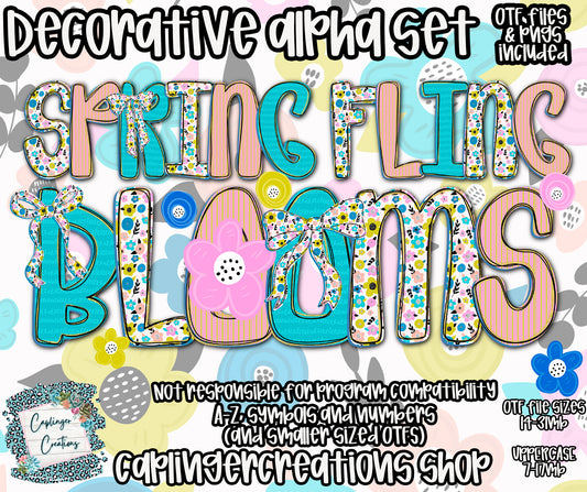 Spring Fling Blooms - TYPEABLE OTF FONT + PNGS- commercial use included - Digital download