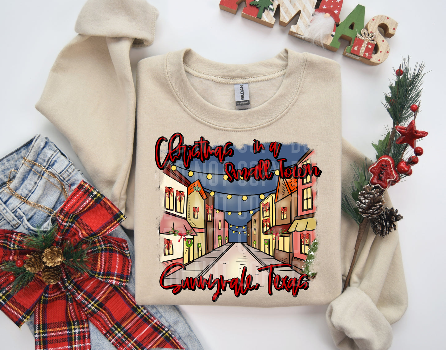 PICK A TOWN or CUSTOM- CHRISTMAS IN A SMALL TOWN-Digital download 300DPI PNG FILE