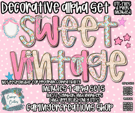 Sweet Vintage- TYPEABLE OTF FONT + PNGS- commercial use included - Digital download
