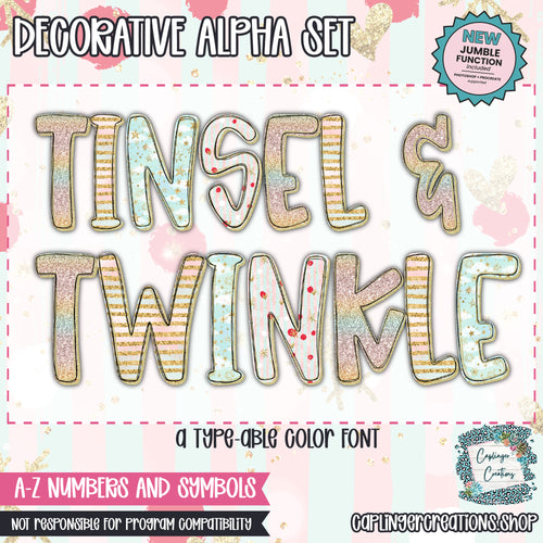 Tinsel & Twinkle - TYPEABLE OTF FONT + PNGS - Digital download