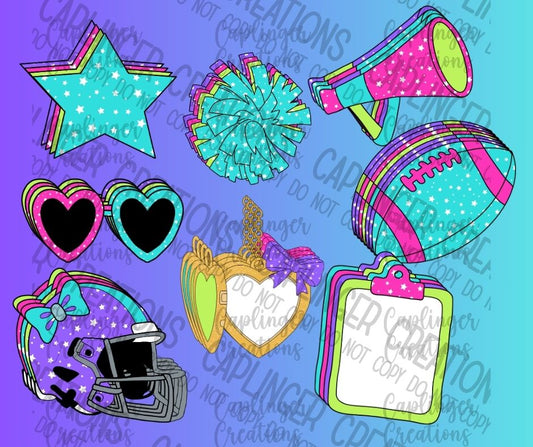 Preppy Bright Football- CLIPART PACK - commercial use - Digital download 300DPI PNG FILE