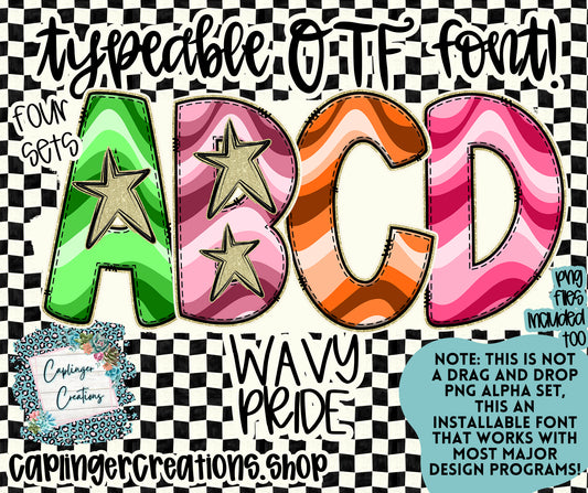 Wavy Pride SET OF 8 - spirit wear colors - TYPEABLE OTF FONT + PNGS - Digital download