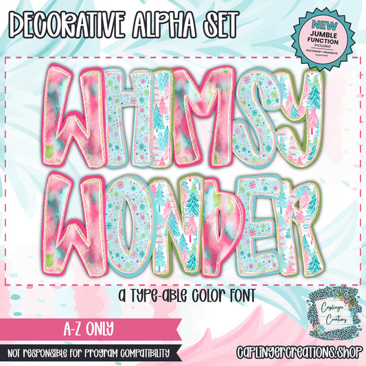 Whimsy Wonder - JUMBLE ALPHA - 3 patterns - TYPEABLE OTF FONT + PNGS - Digital download