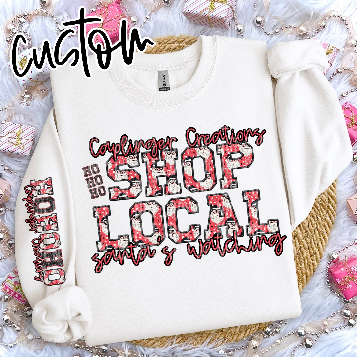 CUSTOM - Shop local Santa's watching + sleeve - Digital download 300DPI PNG FILE