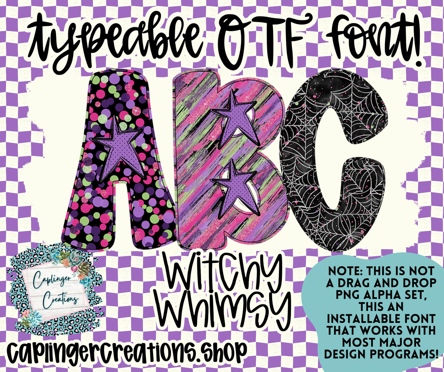 Witchy Whimsy - TYPEABLE OTF FONT + PNGS - Digital download