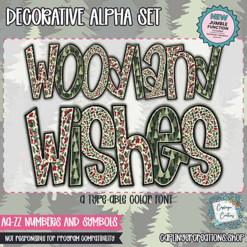 Woodland Wishes - JUMBLE ALPHA - 3 patterns - TYPEABLE OTF FONT + PNGS - Digital download