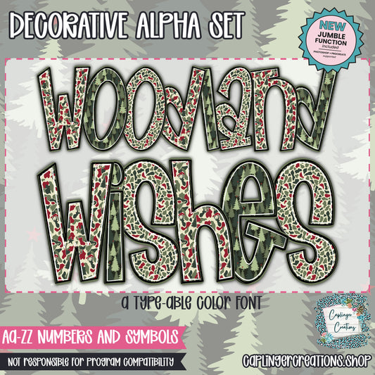 Woodland Wishes - JUMBLE ALPHA - 3 patterns - TYPEABLE OTF FONT + PNGS - Digital download