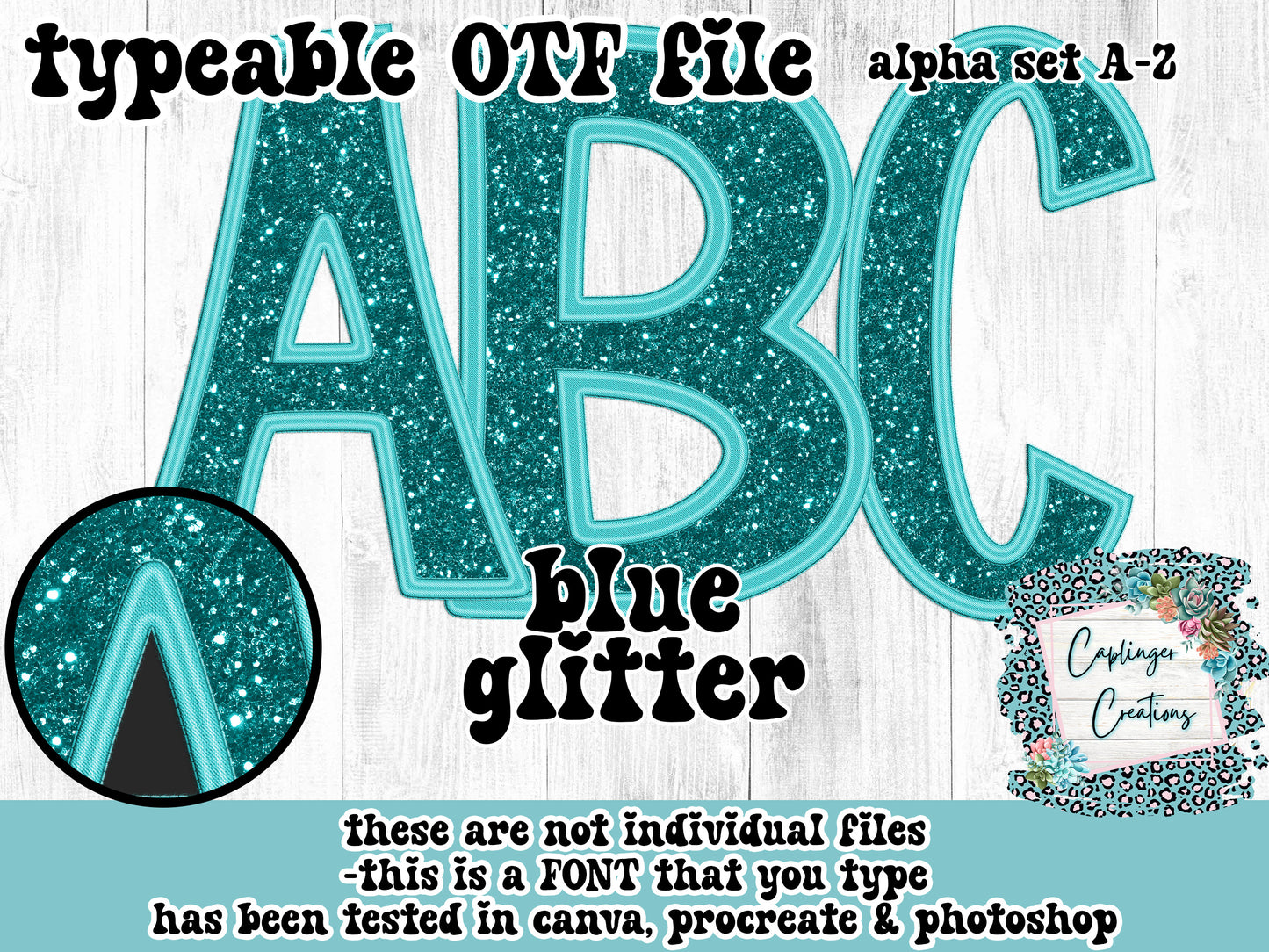 Blue Glitter - ALPHA FONT A-Z - TYPEABLE FONT - Digital download 300DPI PNG FILE