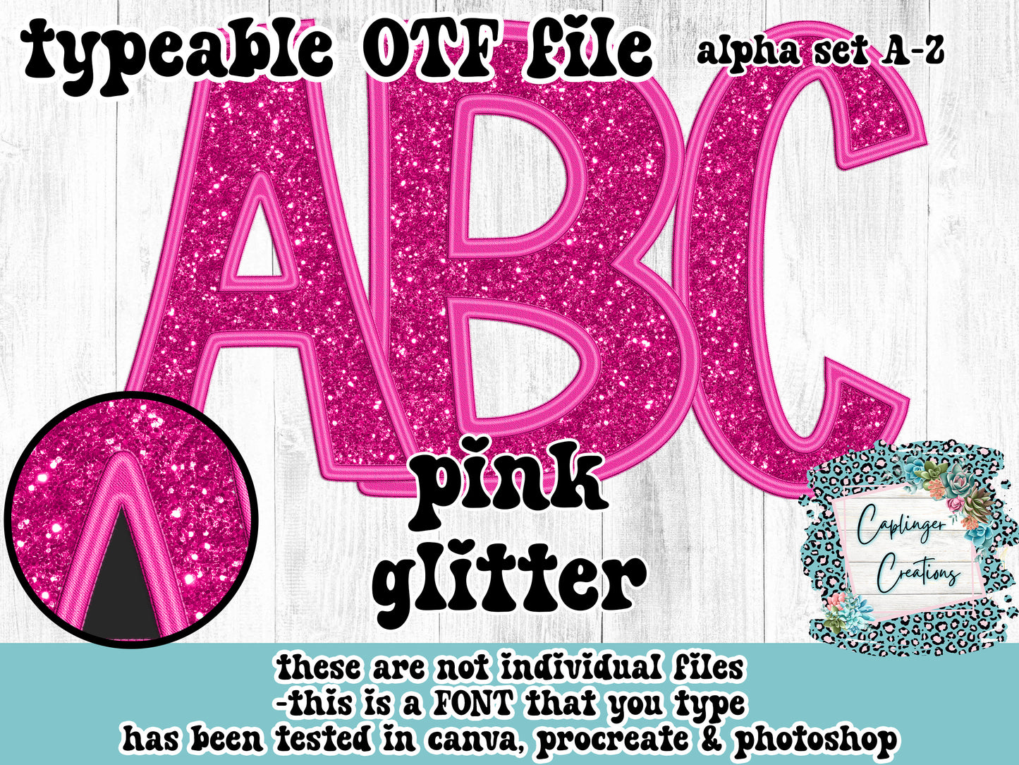 Pink Glitter - ALPHA FONT A-Z - TYPEABLE FONT - Digital download 300DPI PNG FILE