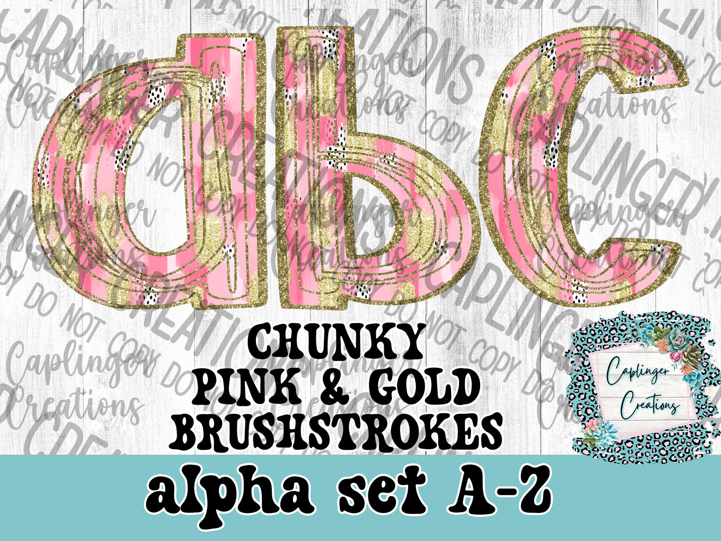 Chunky pink & gold brushstrokes - ALPHA SET A-Z - Digital download 300DPI PNG FILE