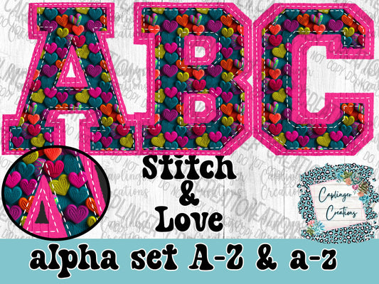 Stich & Love - ALPHA FONT A-Z- - TYPEABLE FONT - Digital download 300DPI PNG FILE