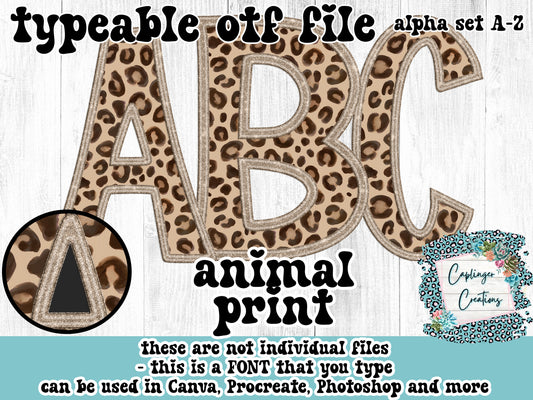 Animal Print - ALPHA FONT A-Z - TYPEABLE FONT - Digital download 300DPI PNG FILE