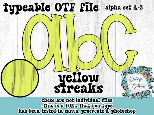 Yellow Streaks - ALPHA FONT A-Z - TYPEABLE FONT - Digital download 300DPI PNG FILE