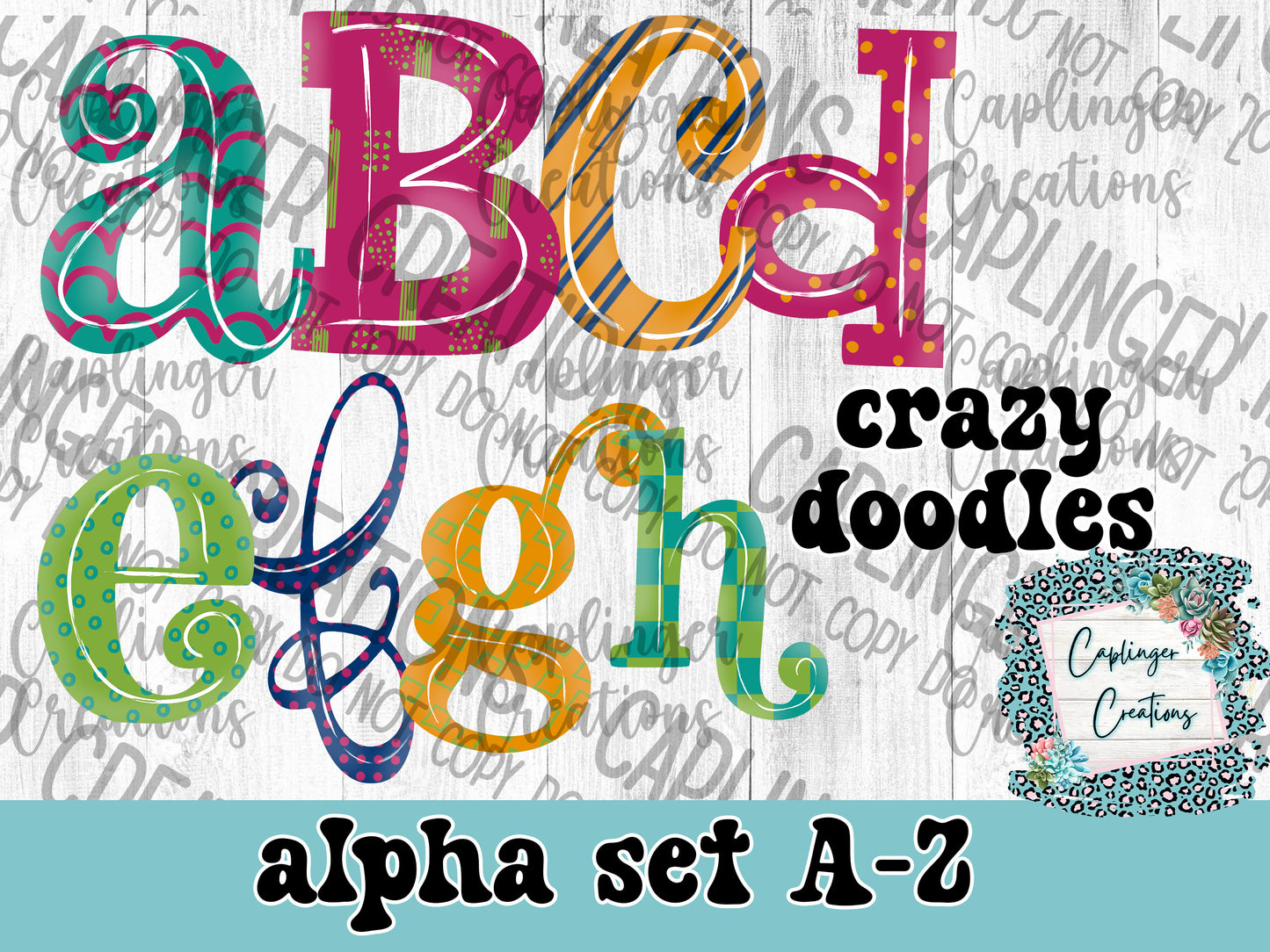 Crazy doodles - ALPHA SET A-Z - Digital download 300DPI PNG FILE