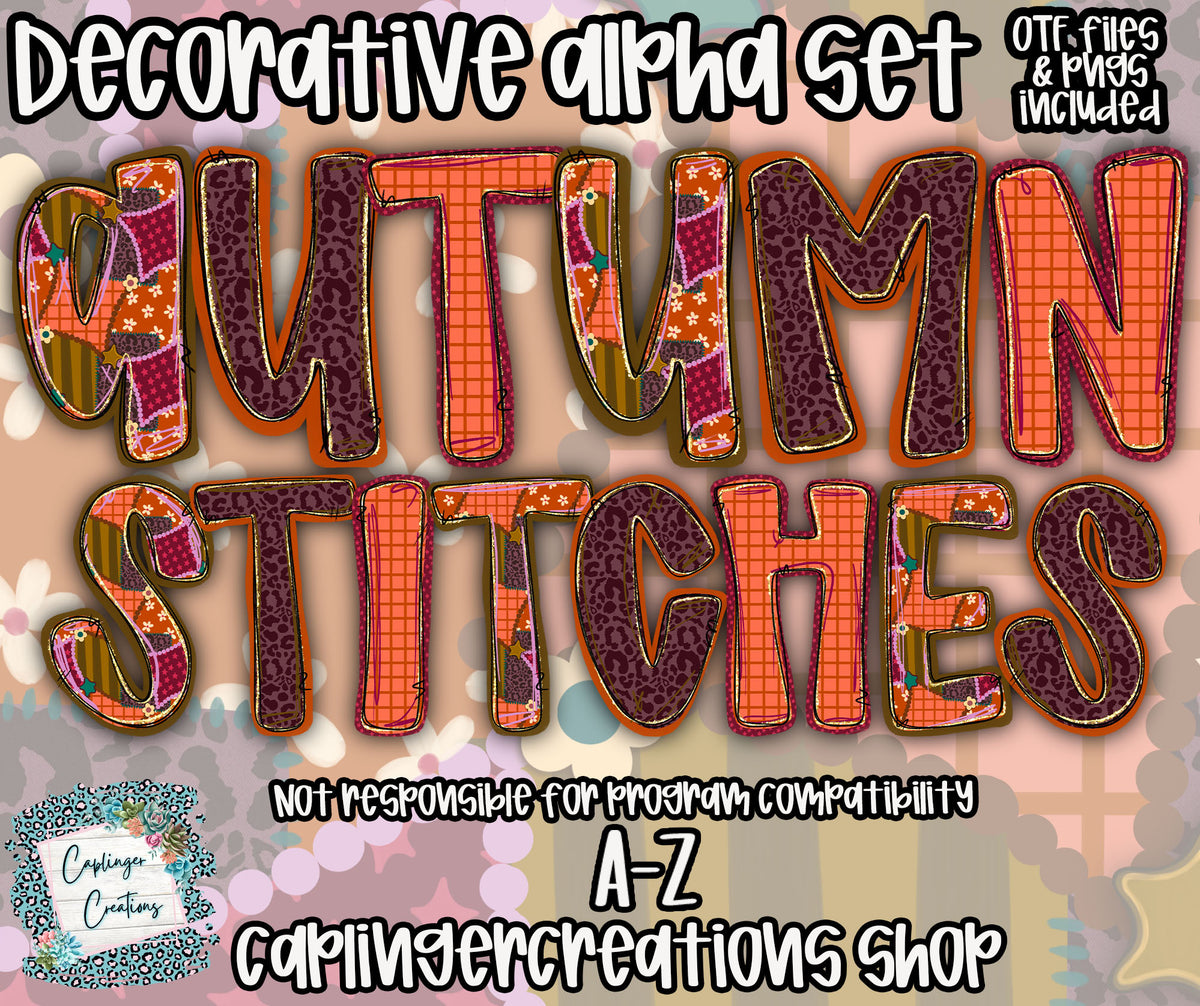 Autumn Stitches - TYPEABLE OTF FONT + PNGS - Digital download