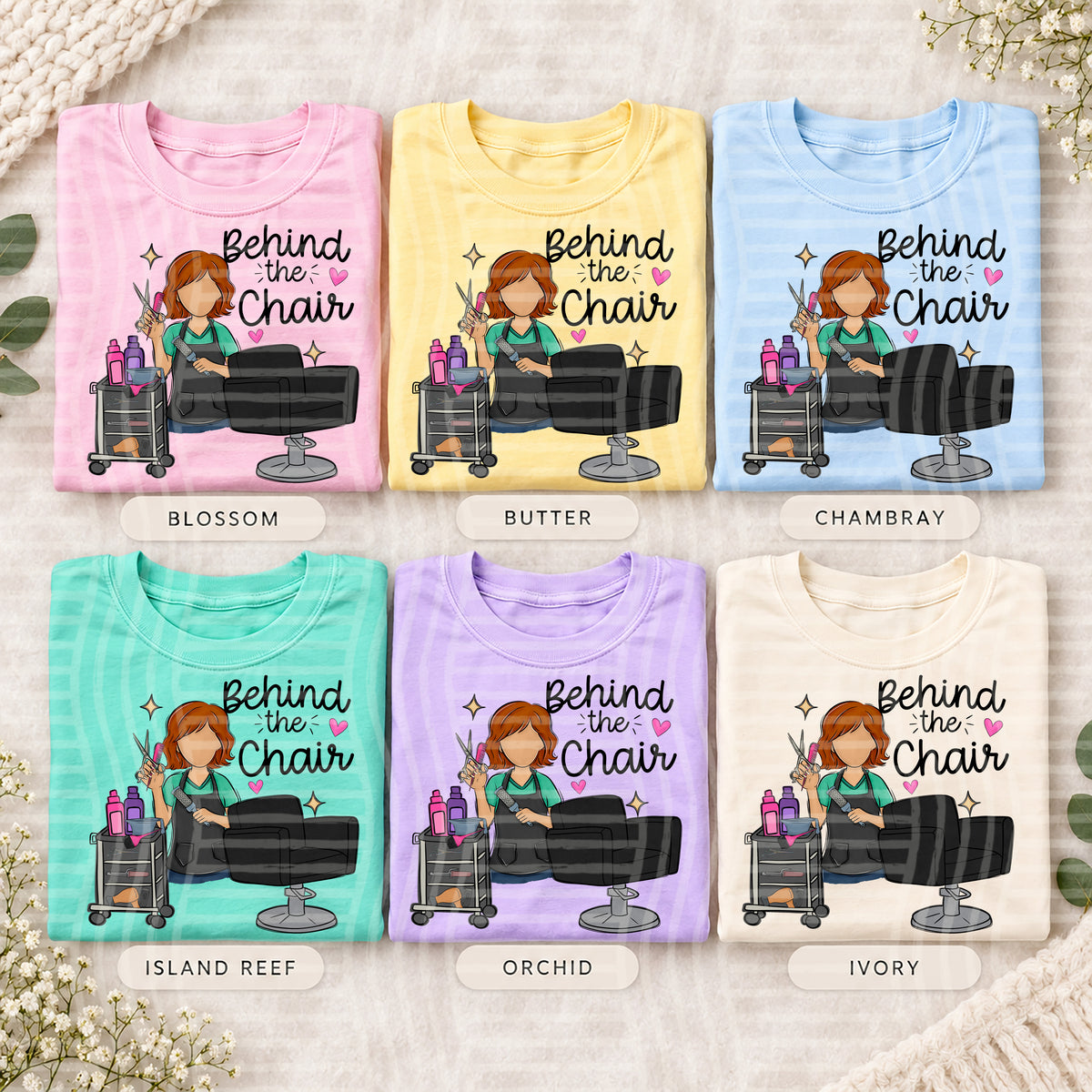 Behind the Chair (multiple skin tones and hair inlcuded) - 300 DPI digital download