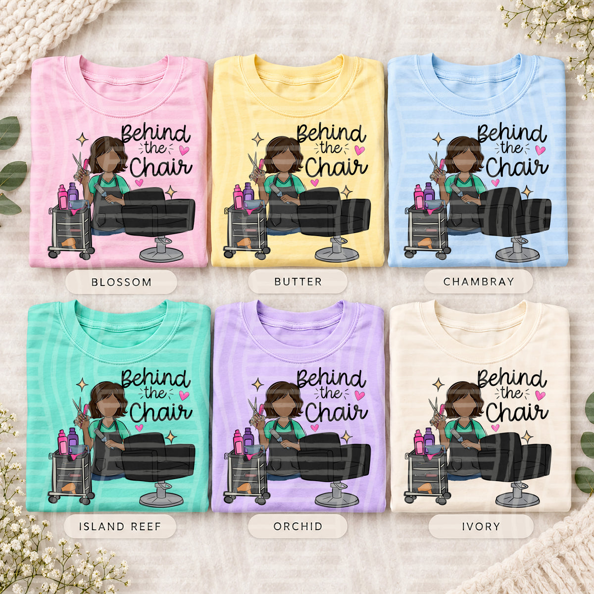 Behind the Chair (multiple skin tones and hair inlcuded) - 300 DPI digital download