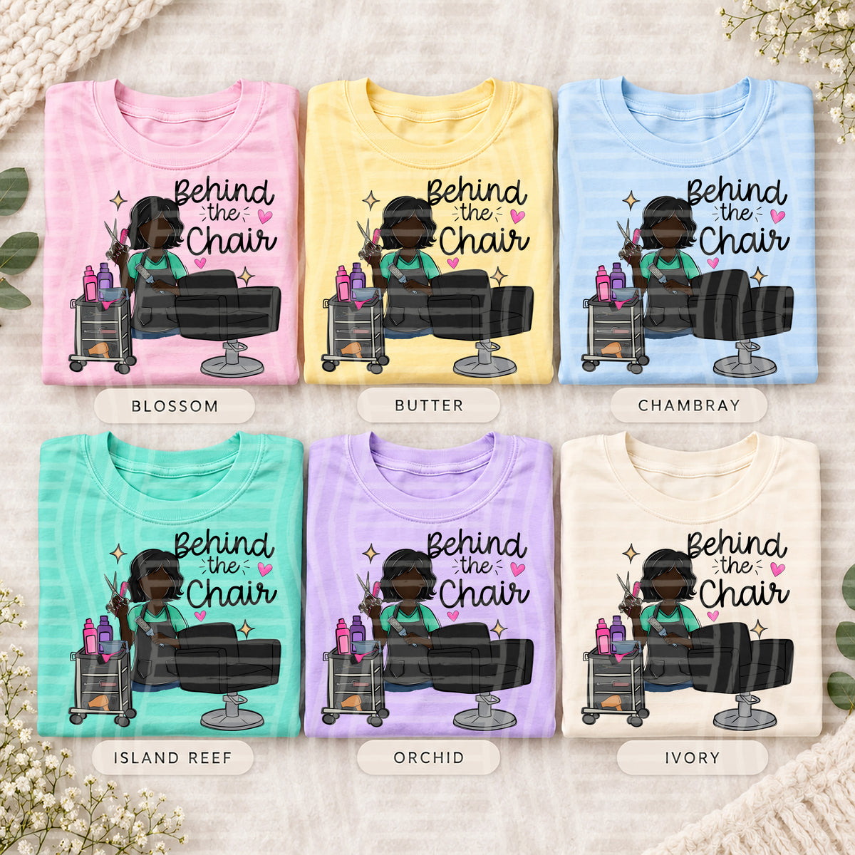 Behind the Chair (multiple skin tones and hair inlcuded) - 300 DPI digital download