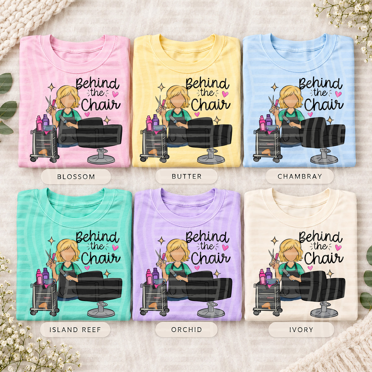 Behind the Chair (multiple skin tones and hair inlcuded) - 300 DPI digital download